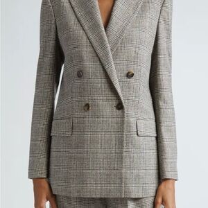Vince Stylish Plaid Double-Breasted Wool Blend Blazer